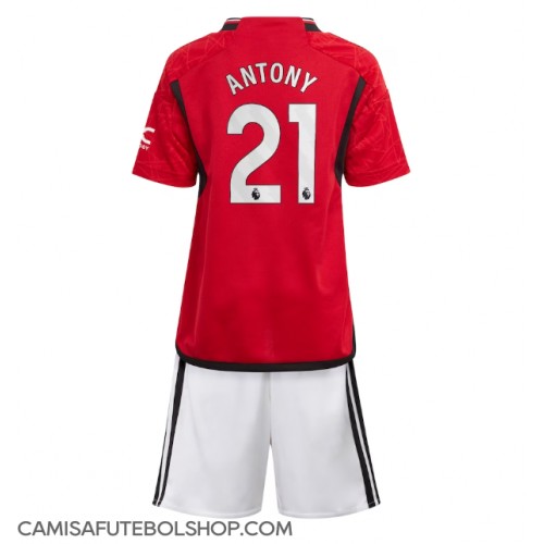 Camisa de time de futebol Manchester United Antony #21 Replicas 1º Equipamento Infantil 2023-24 Manga Curta (+ Calças curtas)